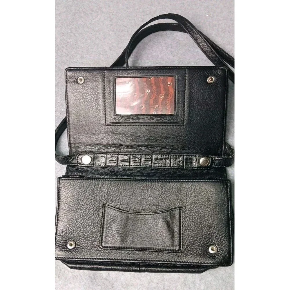 Brighton Black Croc Embossed Leather Crossbody Organizer Purse Silver Hardware - Picture 7 of 14